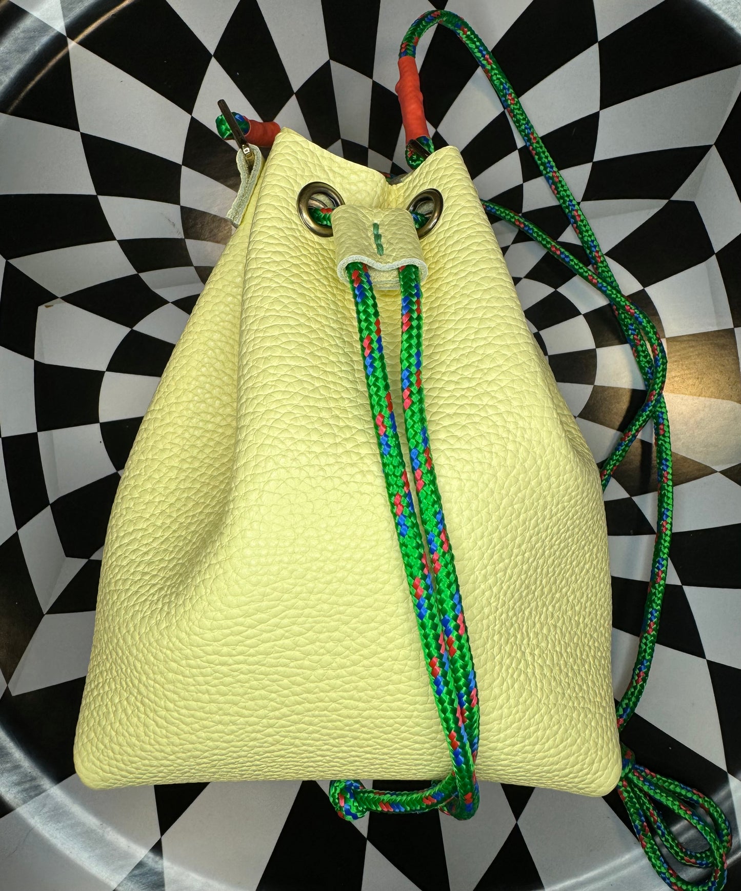 The Wombler! Paracord drawstring bucket bag! Hand sewn leather crossbody catch all purse!