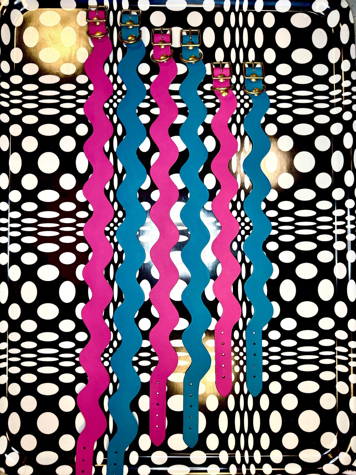 Handmade Leather Squiggle Dog Collar | Colorful Wavy Designer Dog Collar