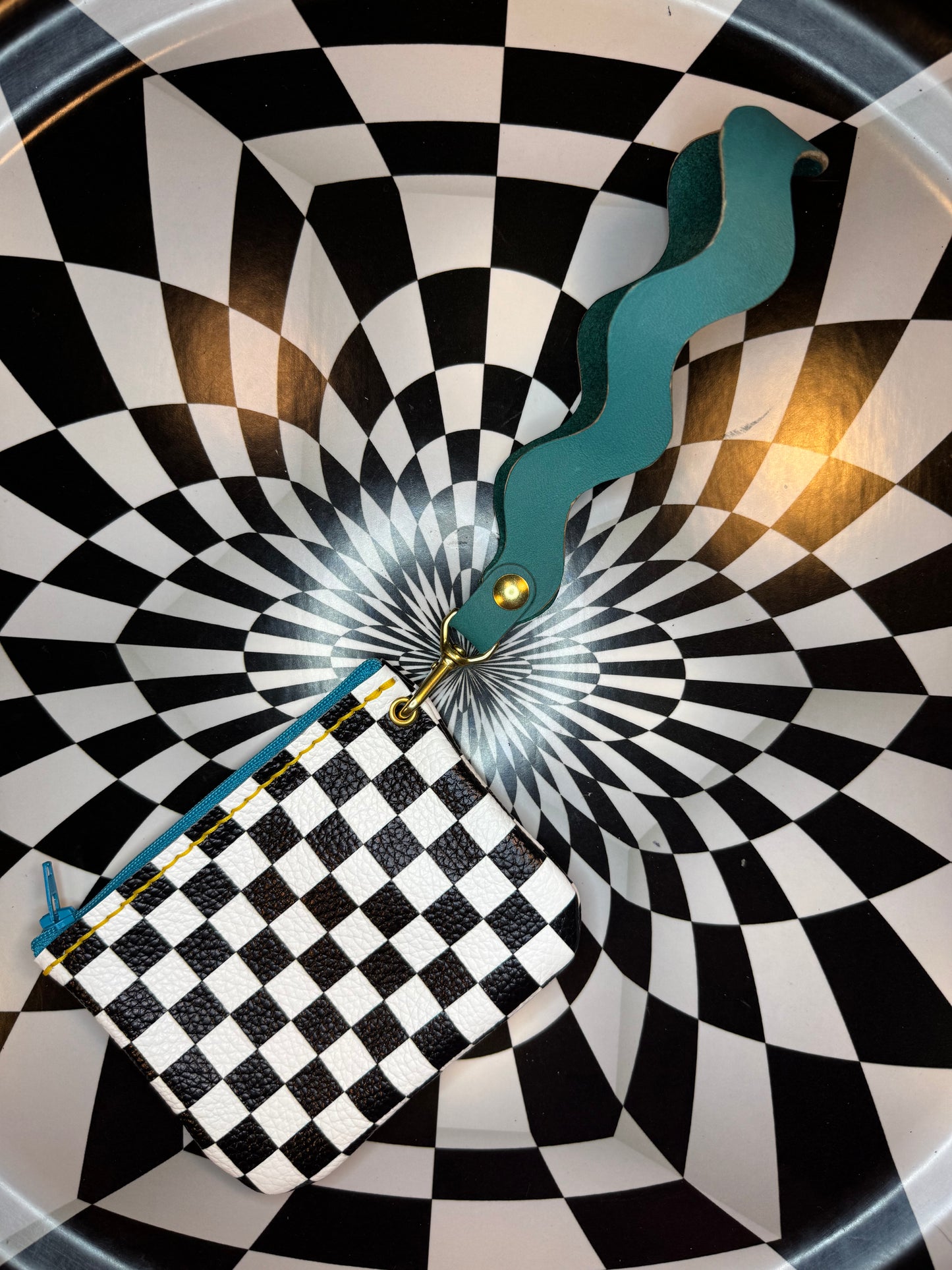 Wavy Wristlet “Joey” leather Zipper pouch!