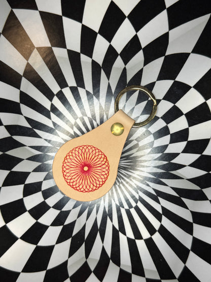 Spirograph Leather Keychain | Hand Stamped Veg Tan Leather Key Fob