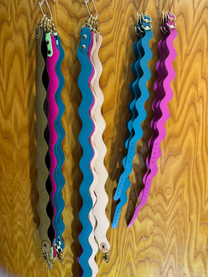 Handmade Wavy Leather Purse Strap – Colorful Replacement Bag Strap with Solid Brass Hardware