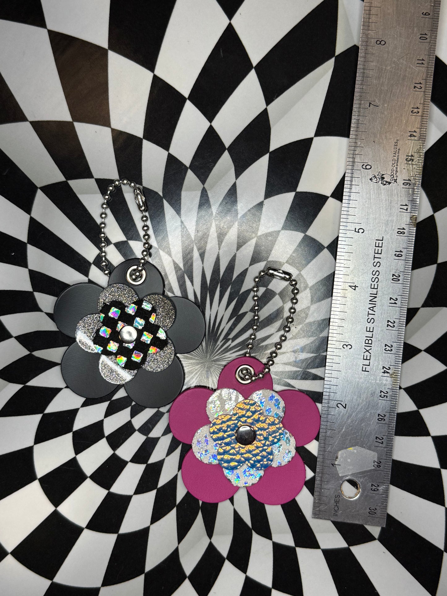 Rose of Sharon Leather Flower Keychain | Handmade Bag Charm | Colorful Leather Key Ring