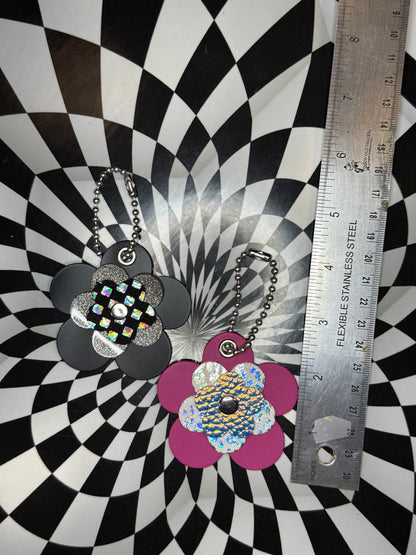 Rose of Sharon Leather Flower Keychain | Handmade Bag Charm | Colorful Leather Key Ring