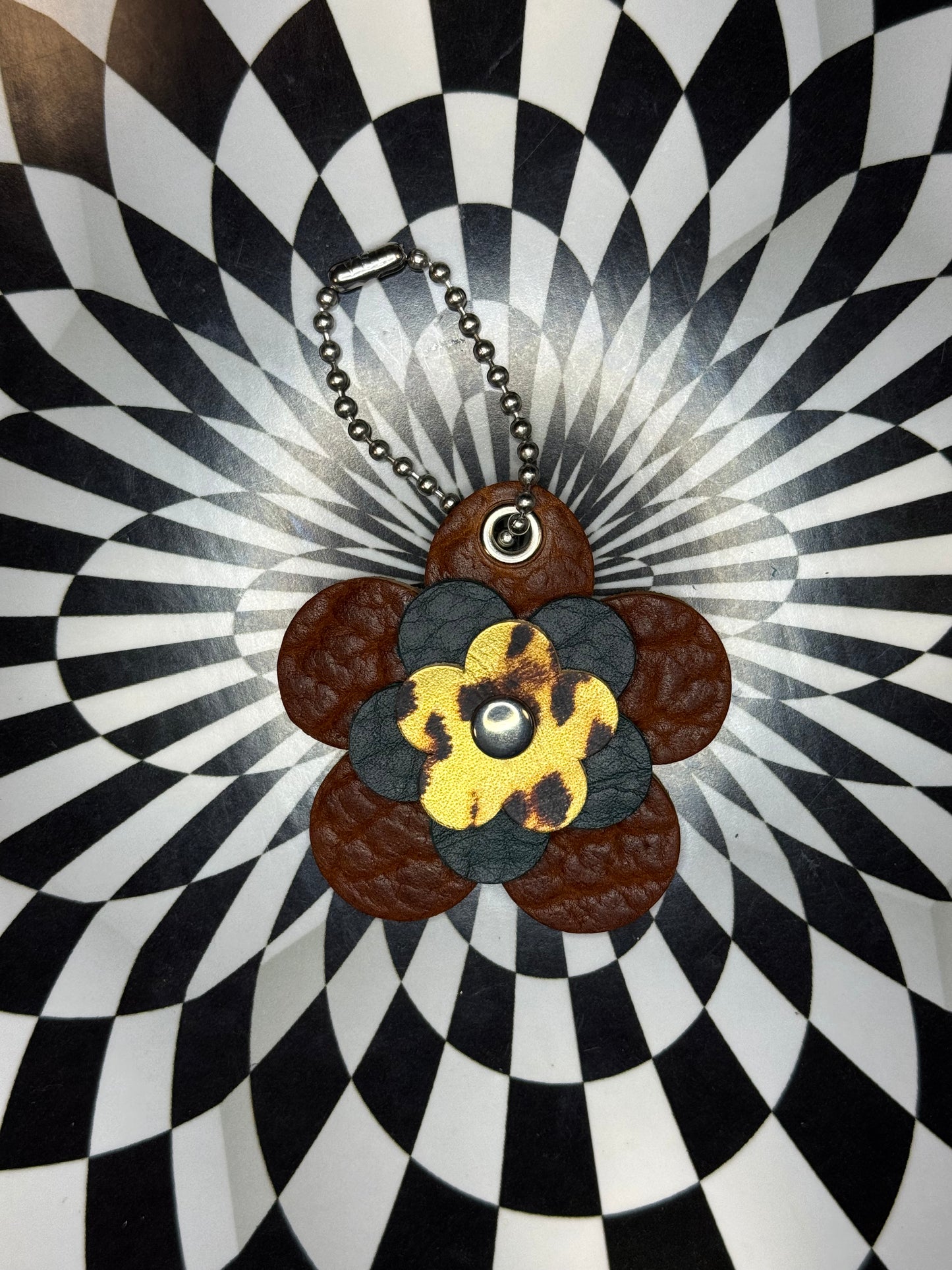 Rose of Sharon Leather Flower Keychain | Handmade Bag Charm | Colorful Leather Key Ring