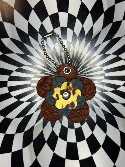 Rose of Sharon Leather Flower Keychain | Handmade Bag Charm | Colorful Leather Key Ring