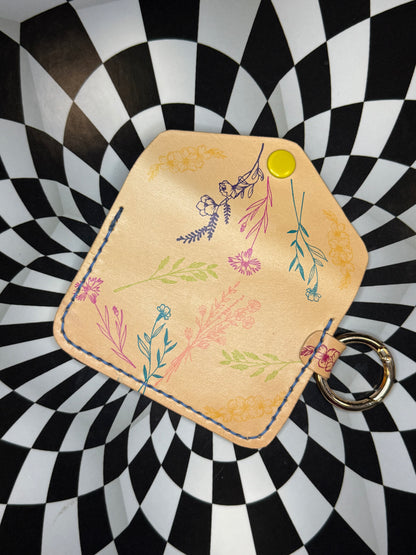 Veg Tan stamped one of a kind Lilia slim key ring card case/ unisex wallet!