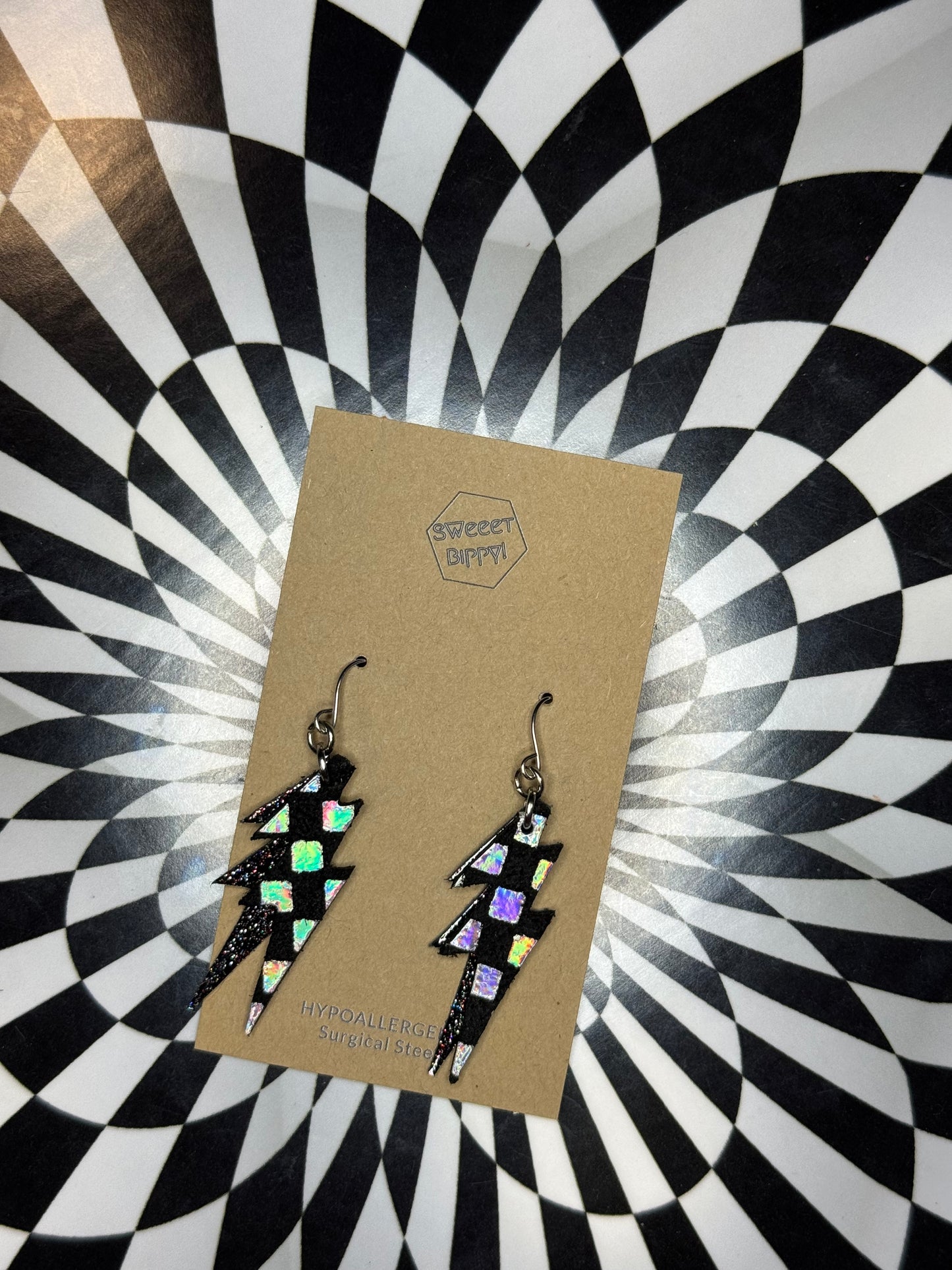 Lightning bolt leather earrings! Bowie!