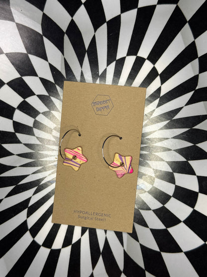 Hoop earrings with leather flowers or stars! Hypoallergenic surgical steel lightweight