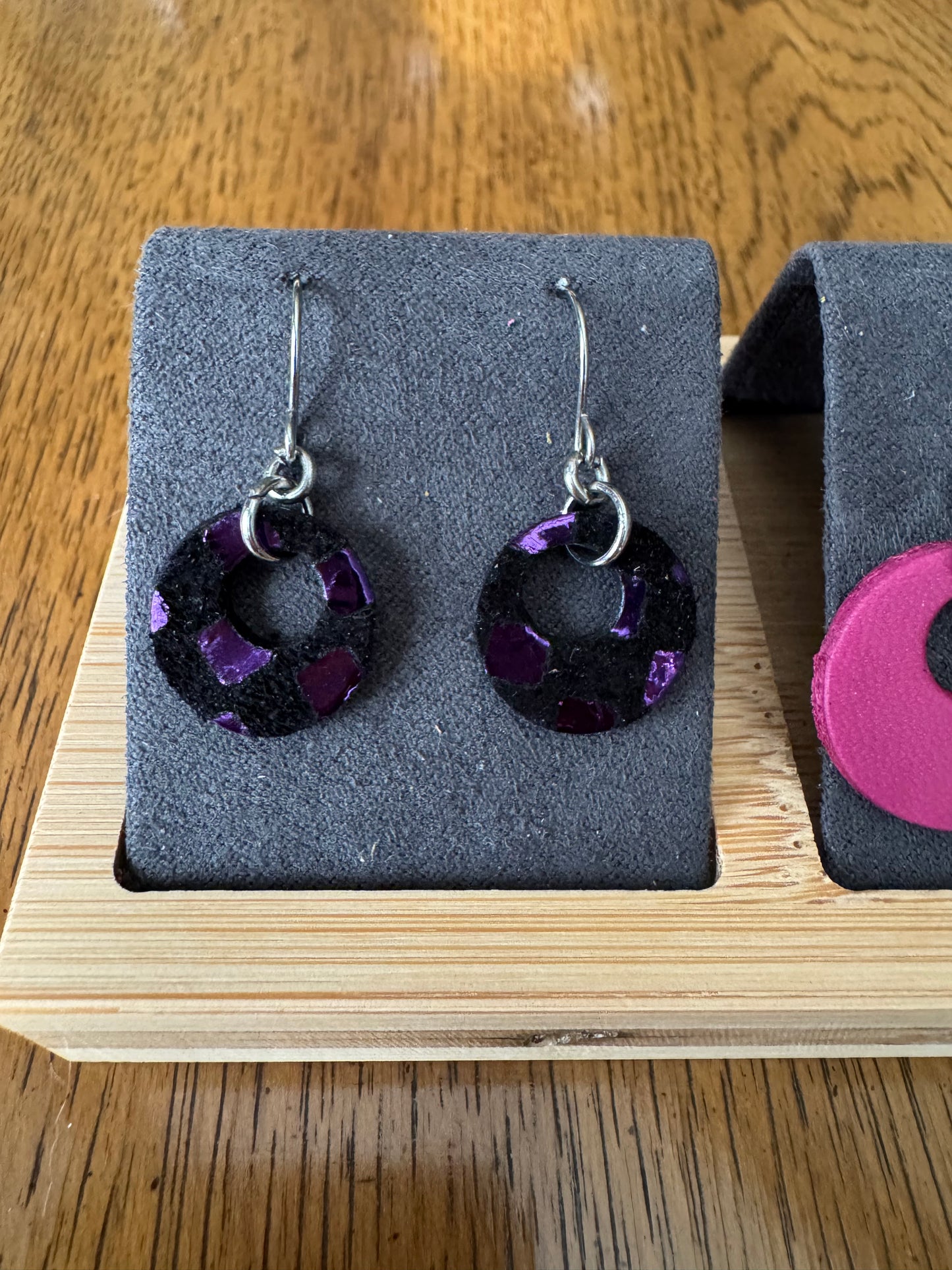 Circle unique Leather earrings! Minimalist design ultra lightweight surgical steel hooks!