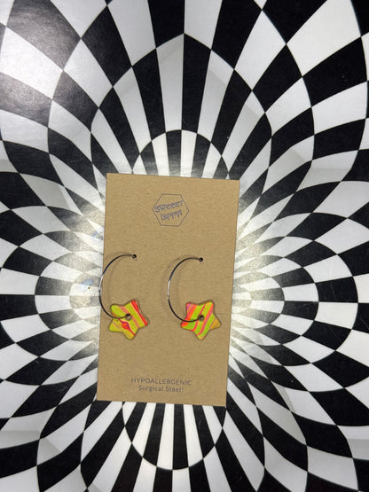 Hoop earrings with leather flowers or stars! Hypoallergenic surgical steel lightweight