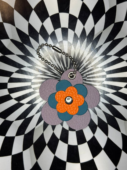 Rose of Sharon Leather Flower Keychain | Handmade Bag Charm | Colorful Leather Key Ring