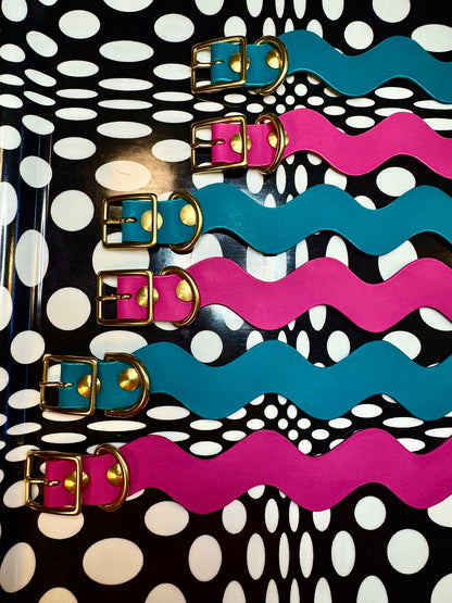 Handmade Leather Squiggle Dog Collar | Colorful Wavy Designer Dog Collar