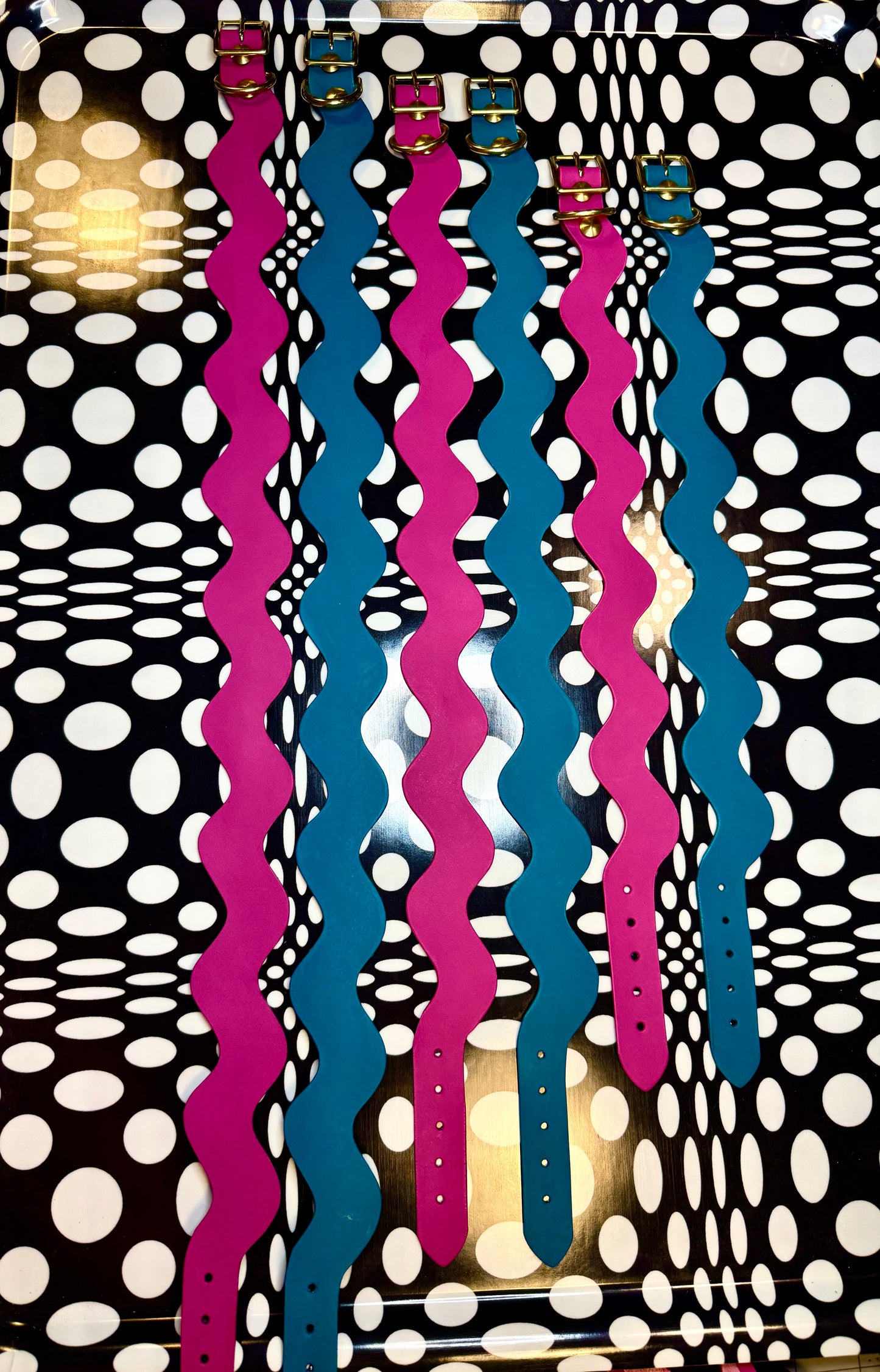 Handmade Leather Squiggle Dog Collar | Colorful Wavy Designer Dog Collar