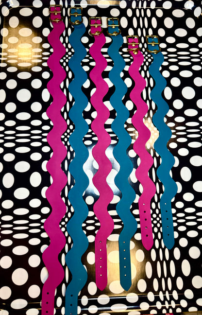 Handmade Leather Squiggle Dog Collar | Colorful Wavy Designer Dog Collar