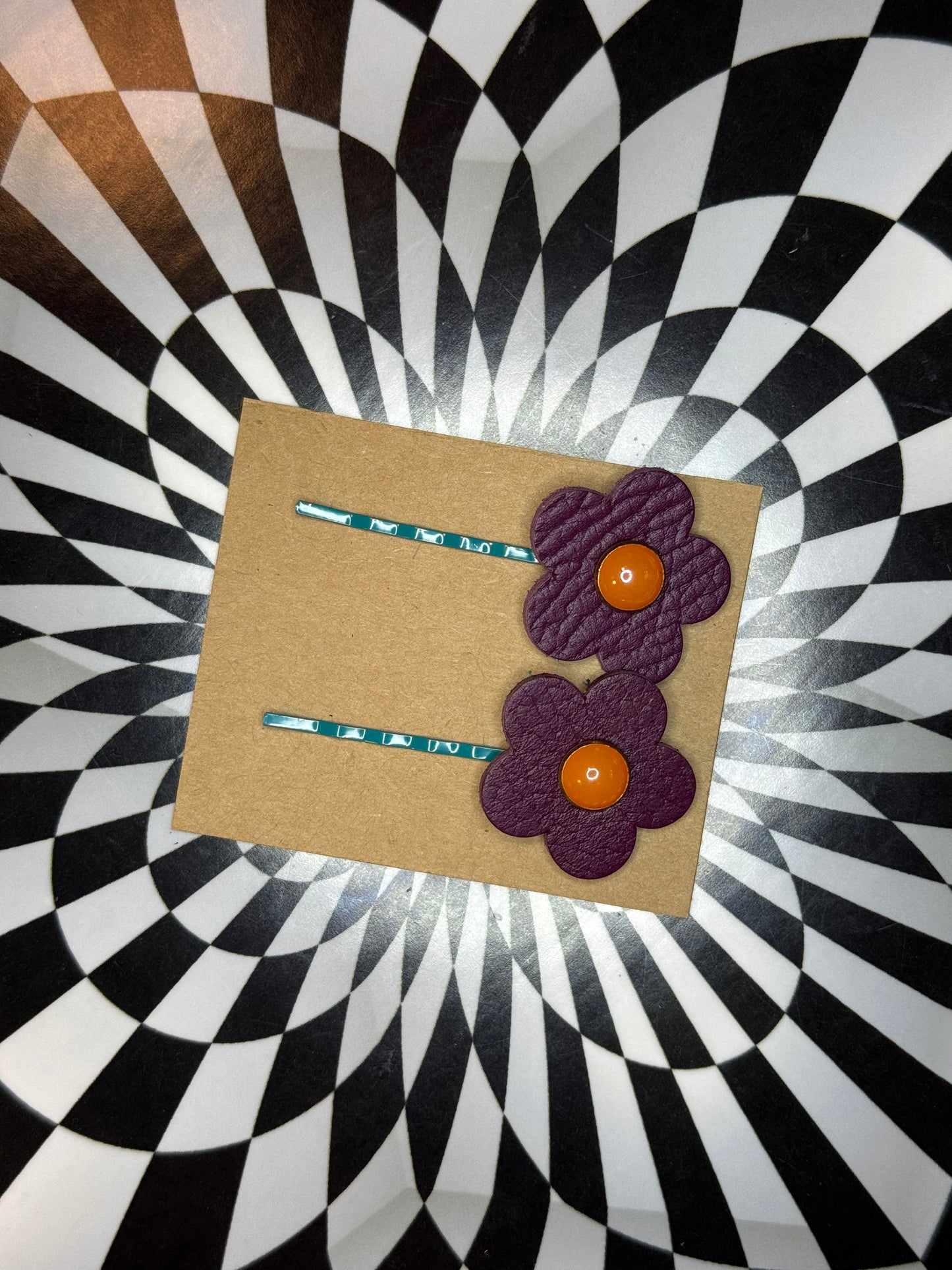 Hair thingies! Leather Bobby pin hair clips with flowers or stars!