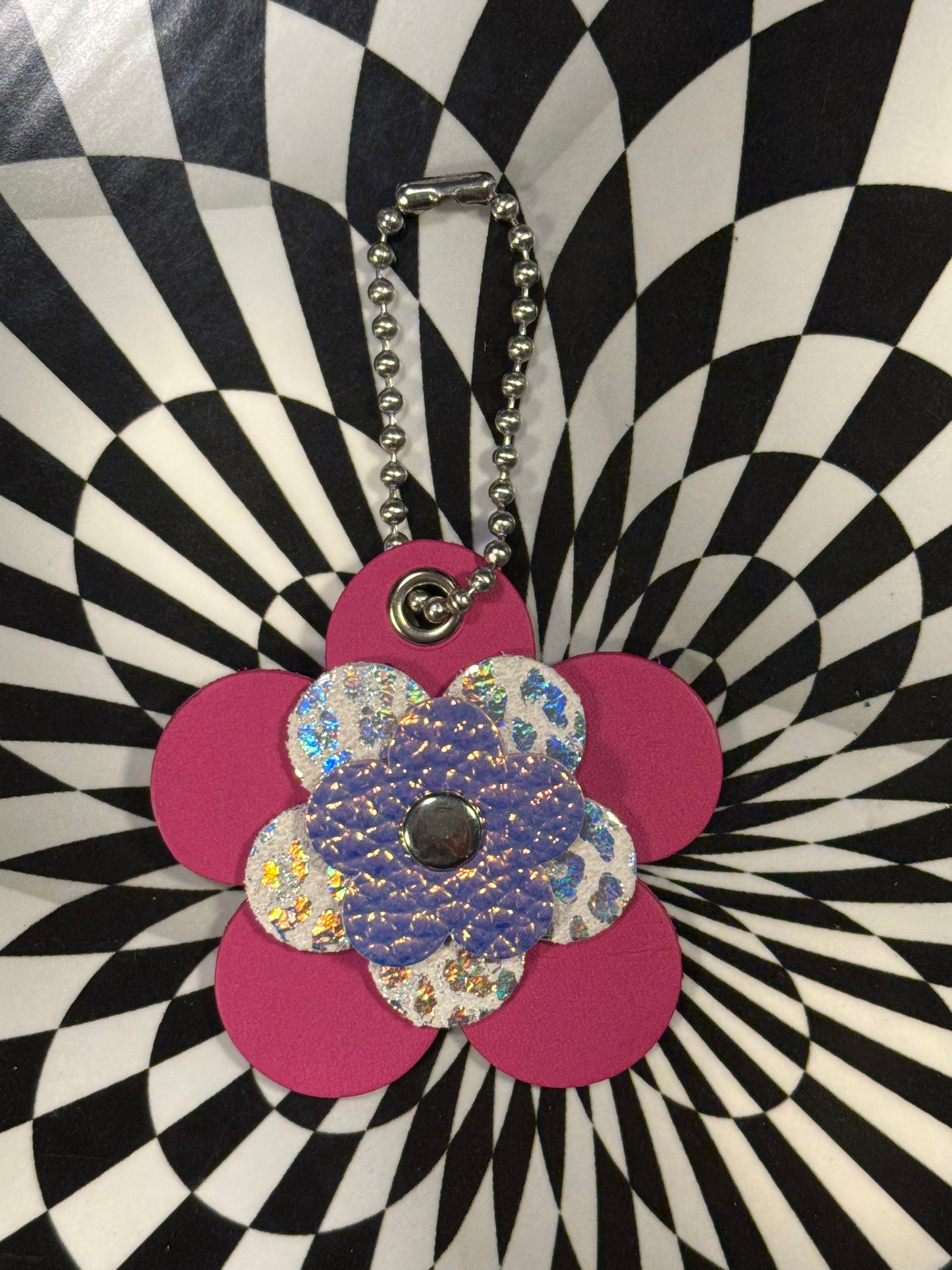 Rose of Sharon Leather Flower Keychain | Handmade Bag Charm | Colorful Leather Key Ring