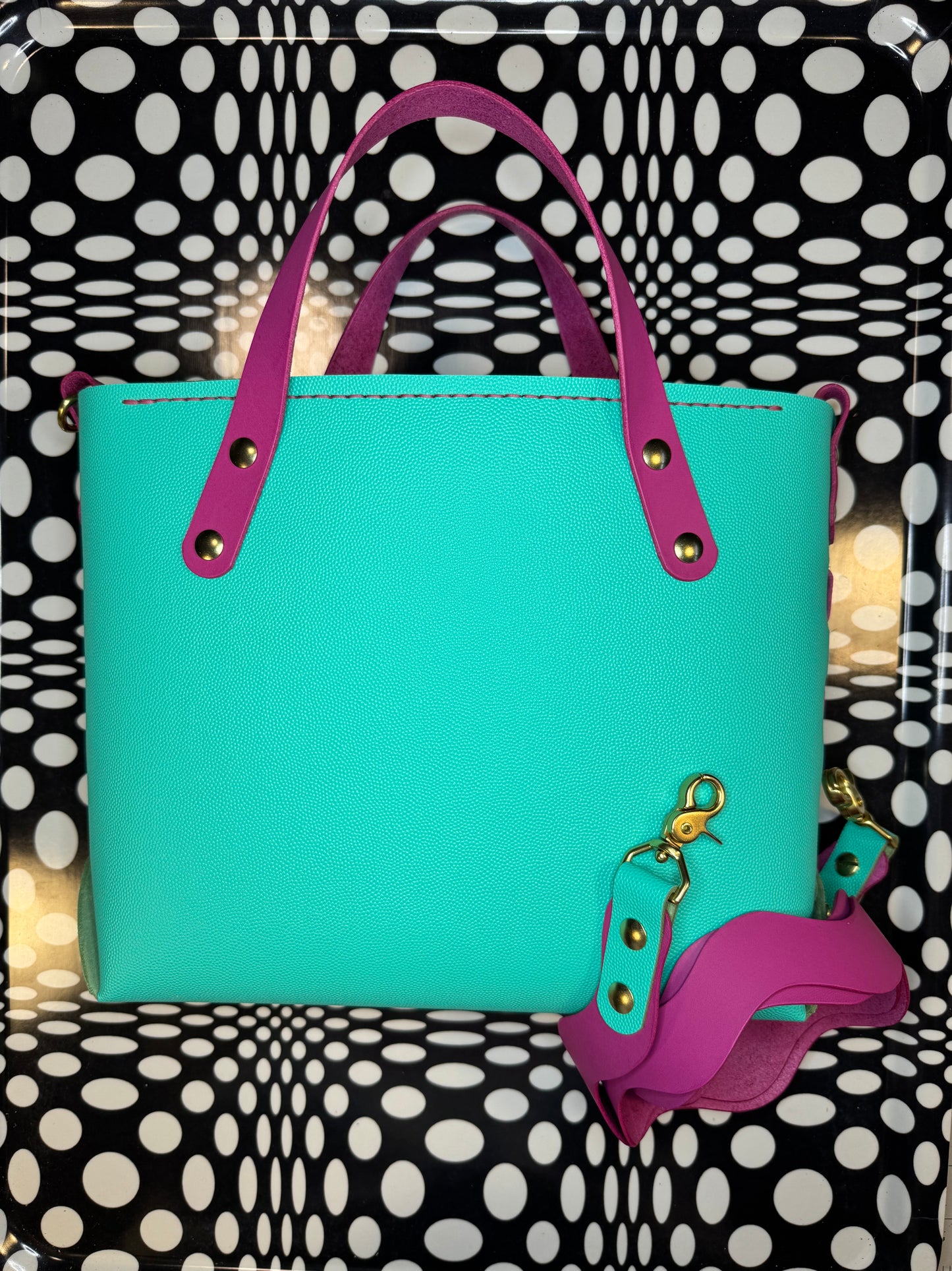 Small Johnny Two Bags! Hand sewn leather zip top laced tote bag! Work purse, travel carry on!