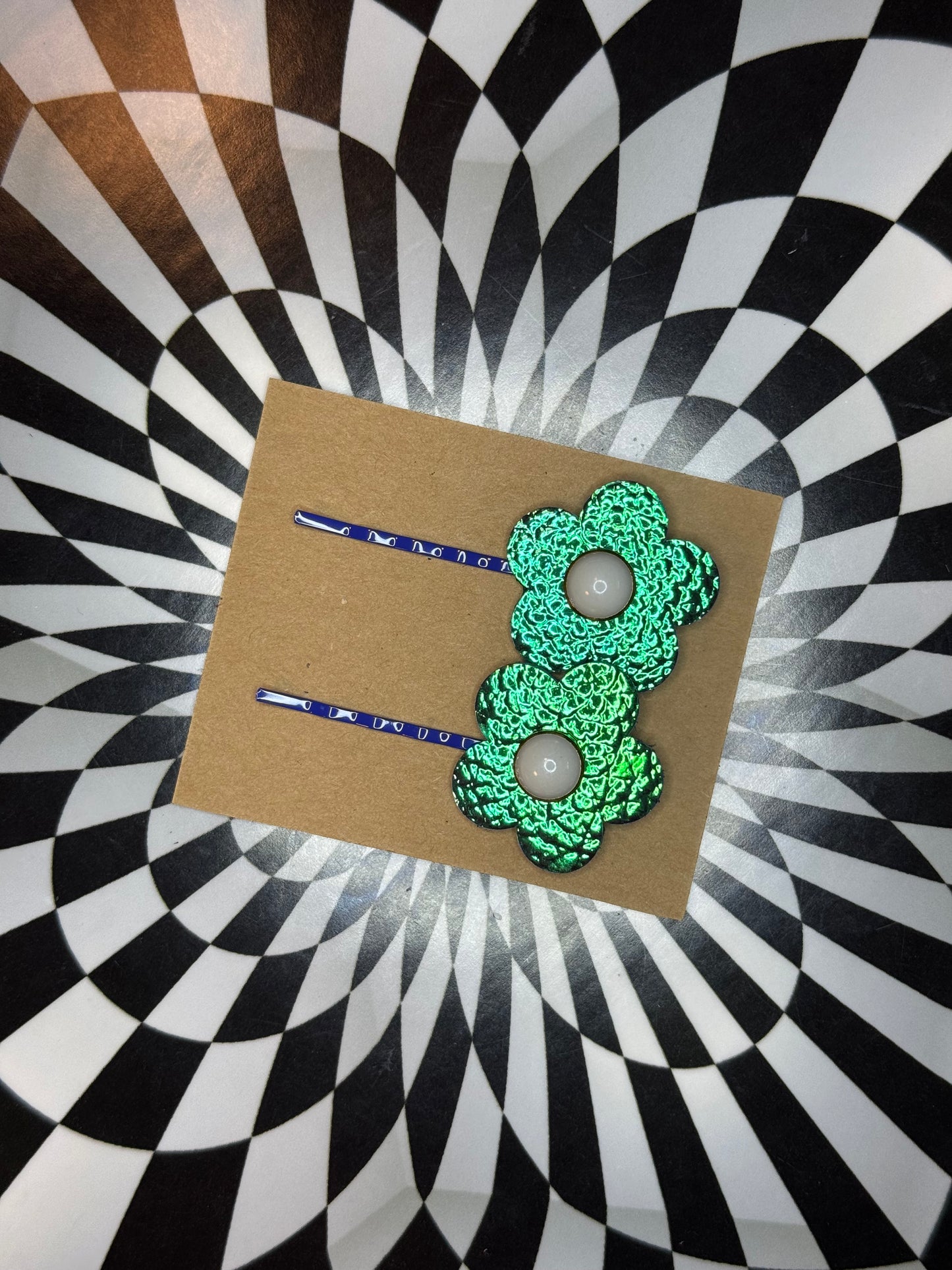 Hair thingies! Leather Bobby pin hair clips with flowers or stars!