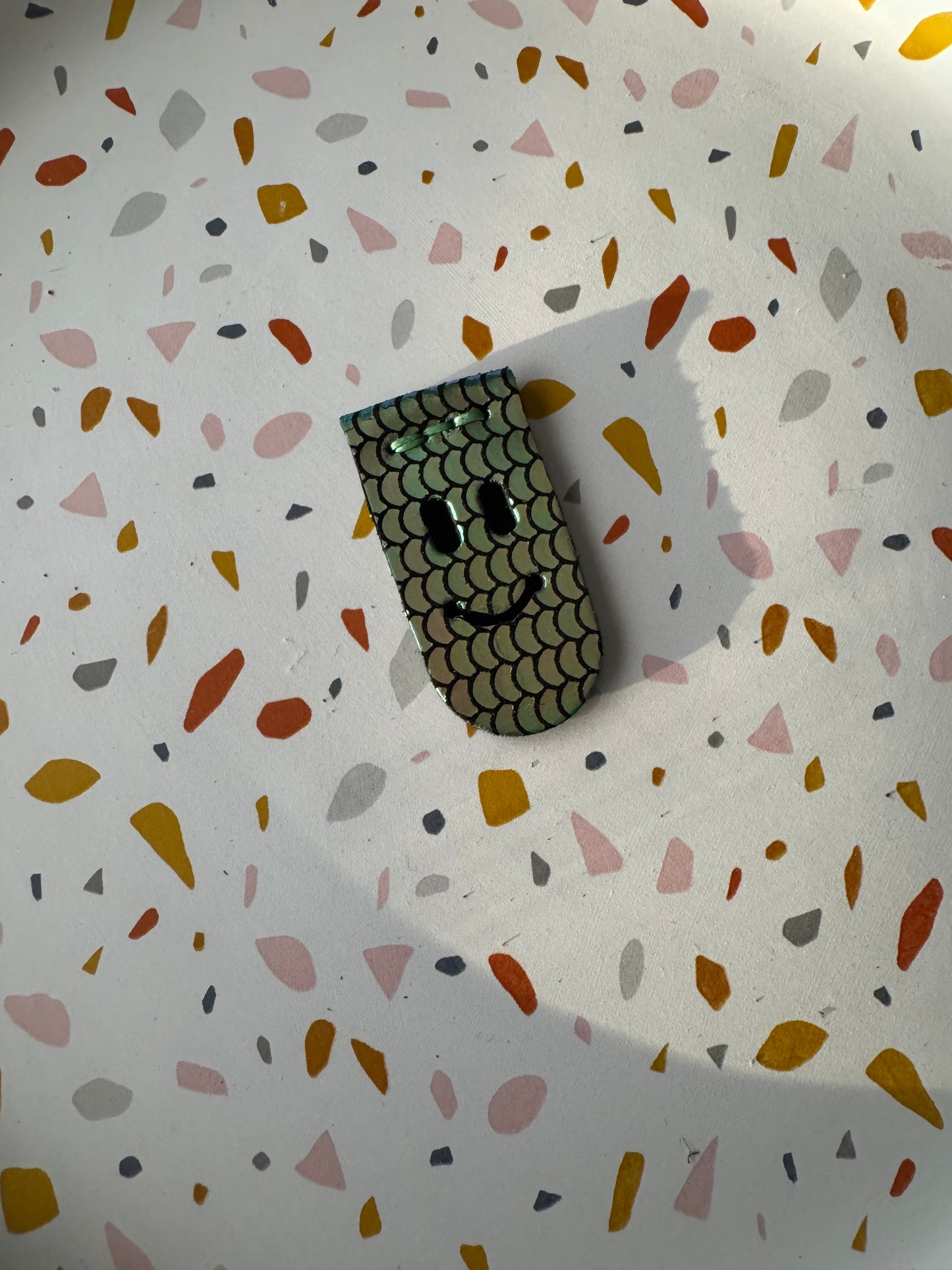 Book creeper Leather happy (or sad) face bookmark! Handmade