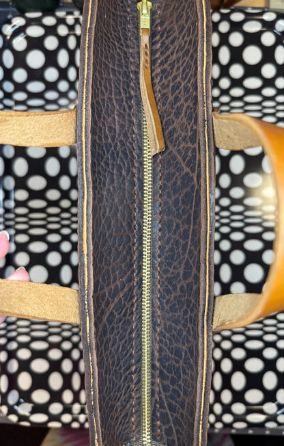 J2B "Johnny Two Bags" Hand sewn leather tote bag - zip top work tote & travel carry - on