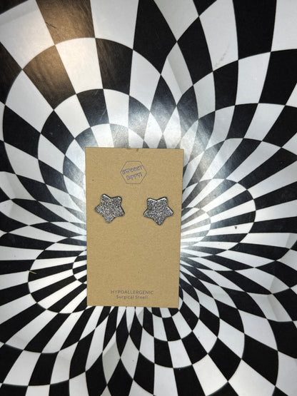 Star and heart leather earrings! Surgical steel stud post hypoallergenic marble dyed one of a kind