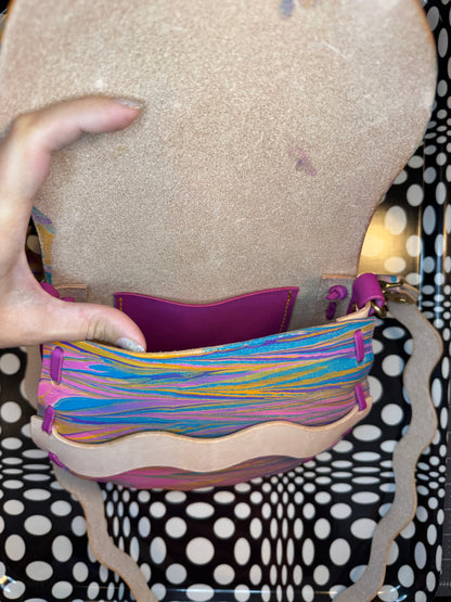 laced saddle bag marbled handmade