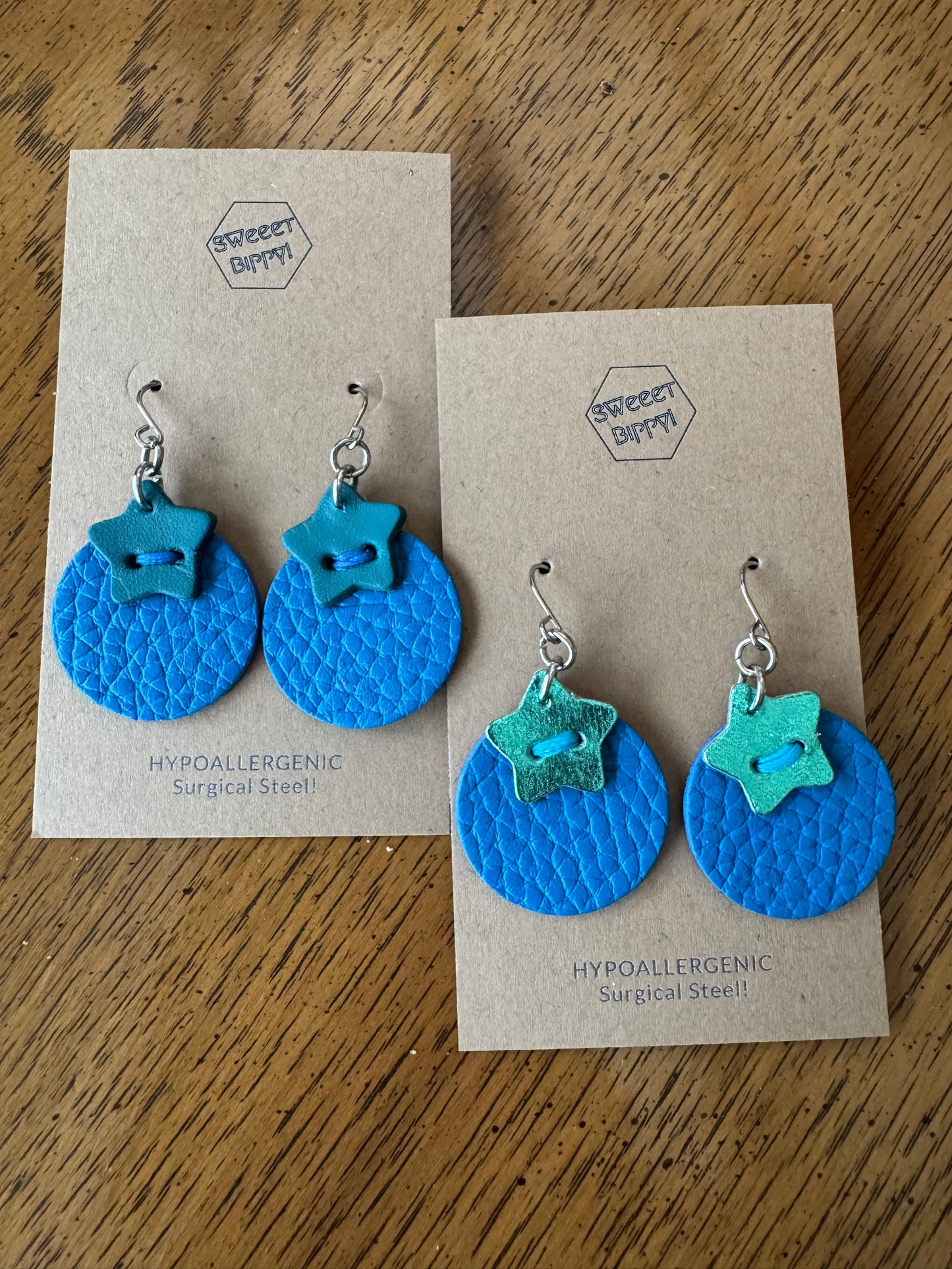 Blueberry Leather Earrings | Handmade fruit whimsy Leather Earrings