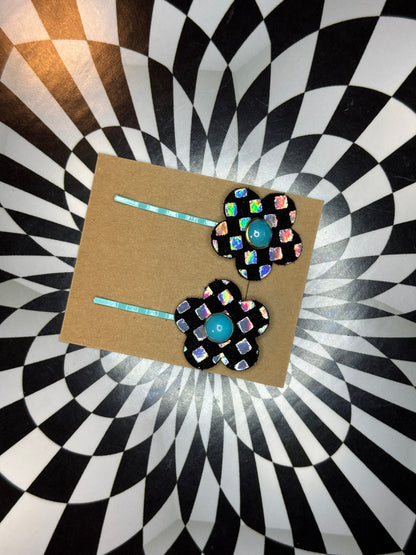 Hair thingies! Leather Bobby pin hair clips with flowers or stars!