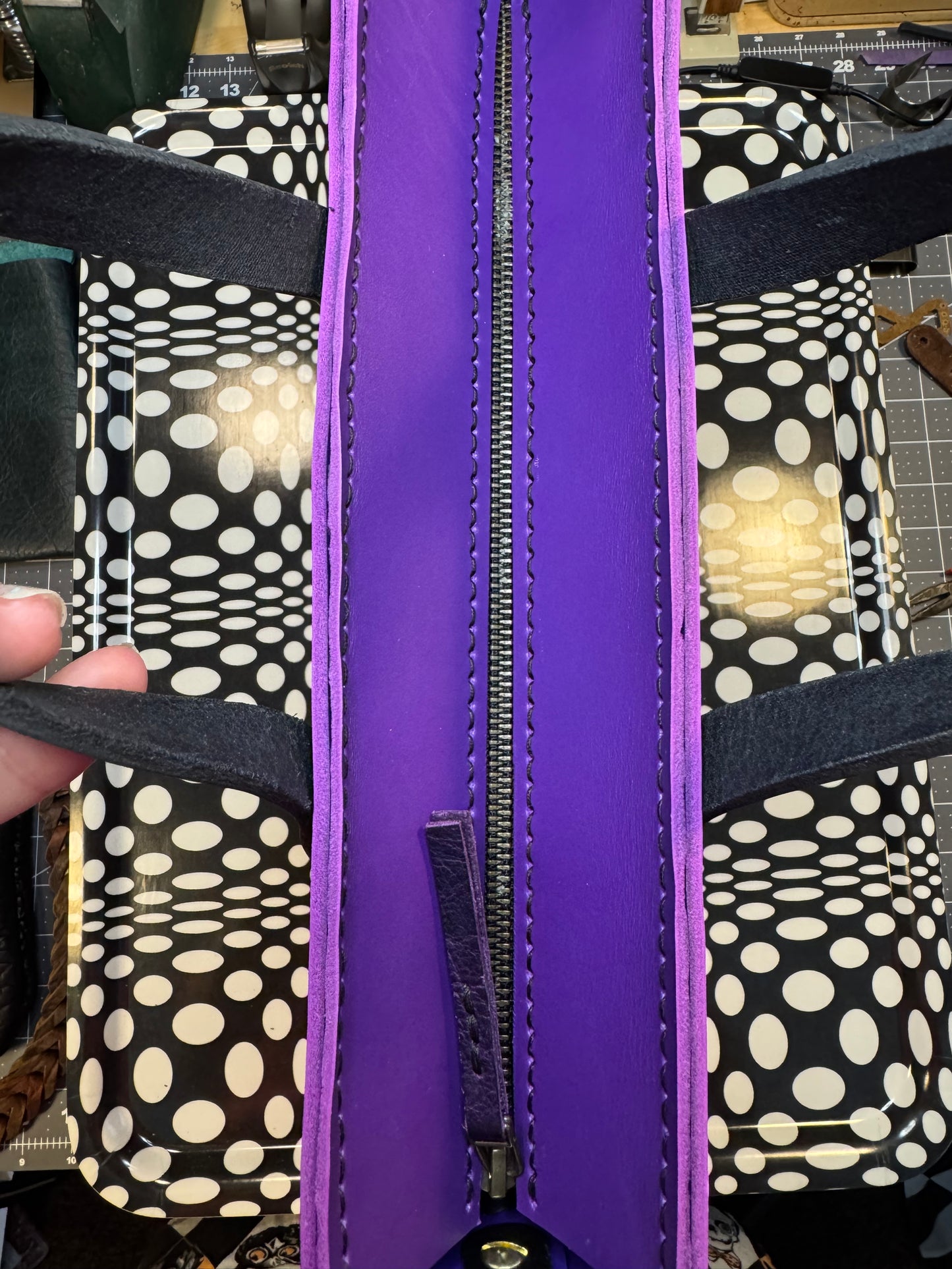 J2B! Johnny Two Bags! Hand sewn leather zip top laced tote bag! Work purse, travel carry on!