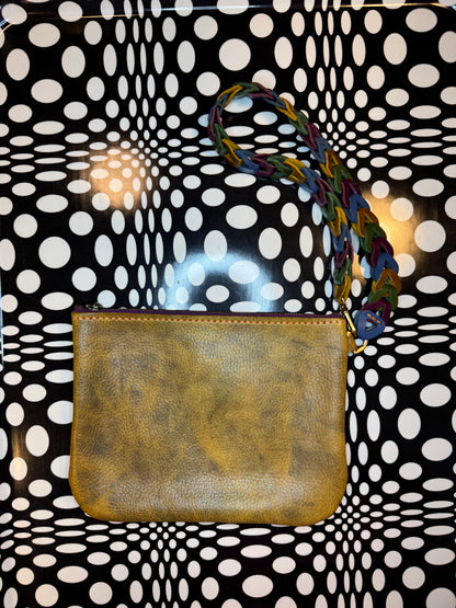 Betsey Hand sewn leather shoulder bag - handmade leather statement bag! Retro interlocking strap