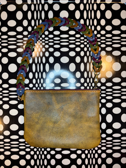 Betsey Hand sewn leather shoulder bag - handmade leather statement bag! Retro interlocking strap
