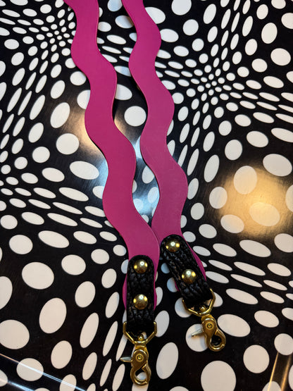 Handmade Wavy Leather Purse Strap – Colorful Replacement Bag Strap with Solid Brass Hardware