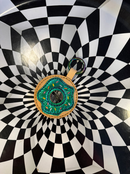 Donut! Hand sewn leather sprinkle donut bag charm, keychain, flair!