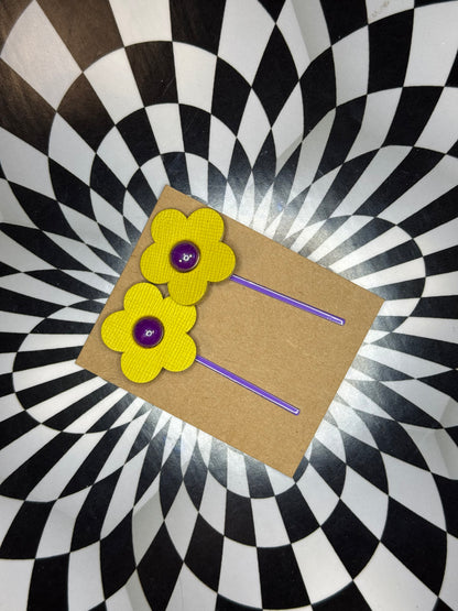 Hair thingies! Leather Bobby pin hair clips with flowers or stars!