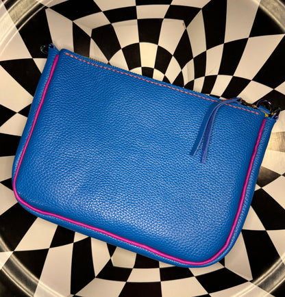 Naria hand sewn leather zipper purse with contrasting piping!
