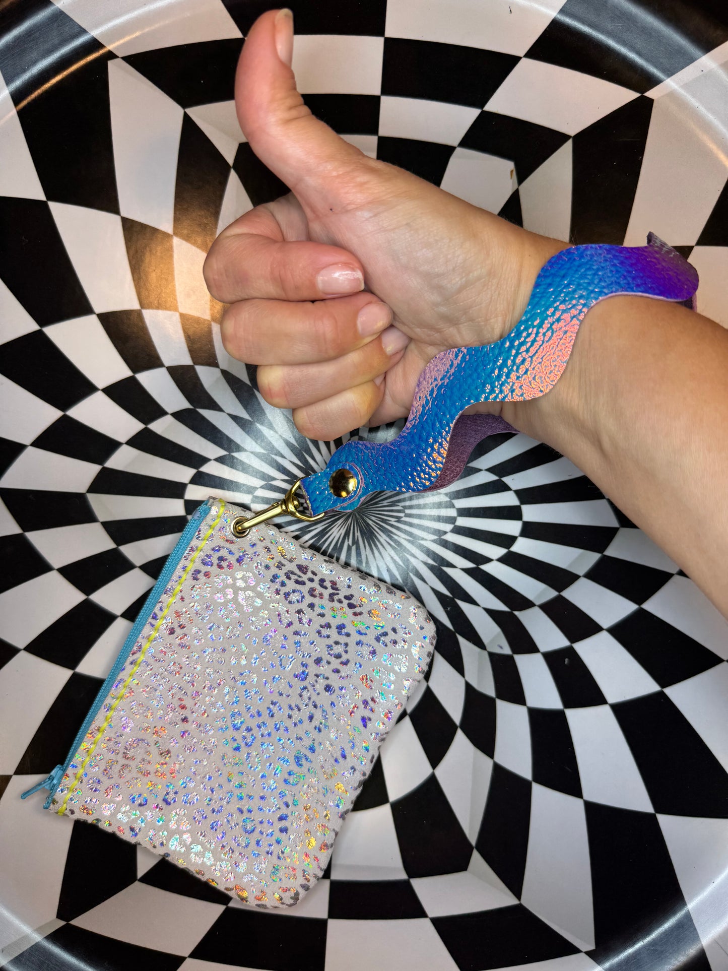 Wavy Wristlet “Joey” leather Zipper pouch!