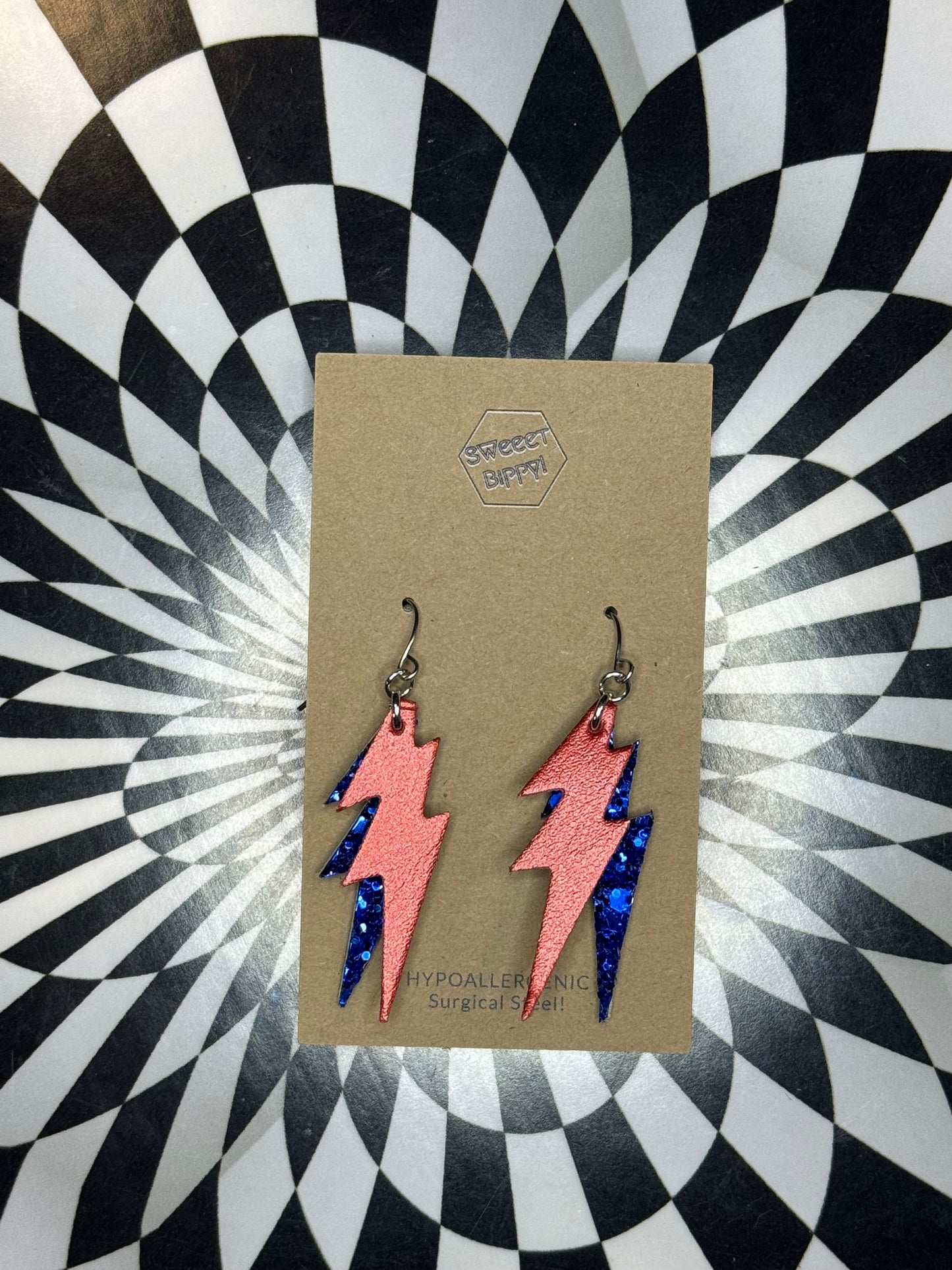 Lightning bolt leather earrings! Bowie!