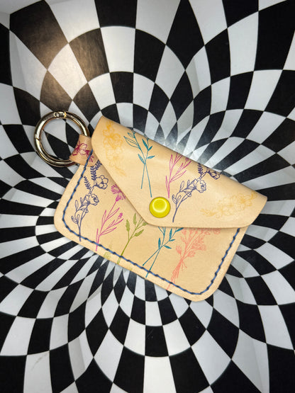 Veg Tan stamped one of a kind Lilia slim key ring card case/ unisex wallet!