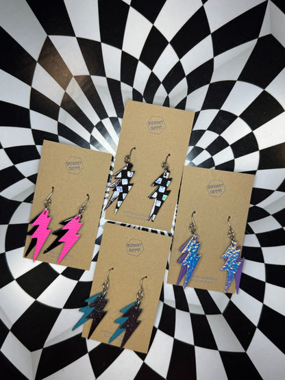 Lightning bolt leather earrings! Bowie!