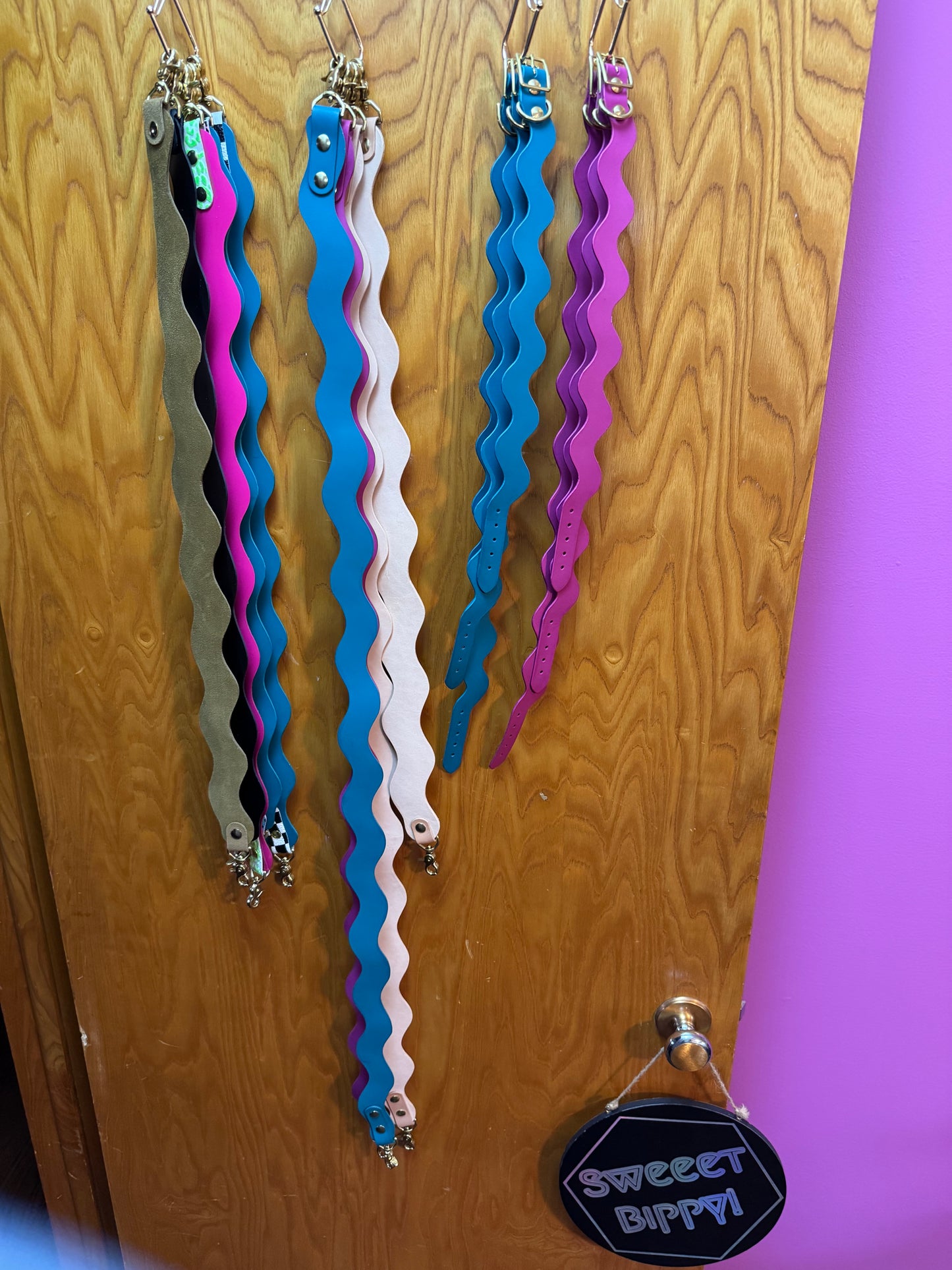 Handmade Wavy Leather Purse Strap – Colorful Replacement Bag Strap with Solid Brass Hardware