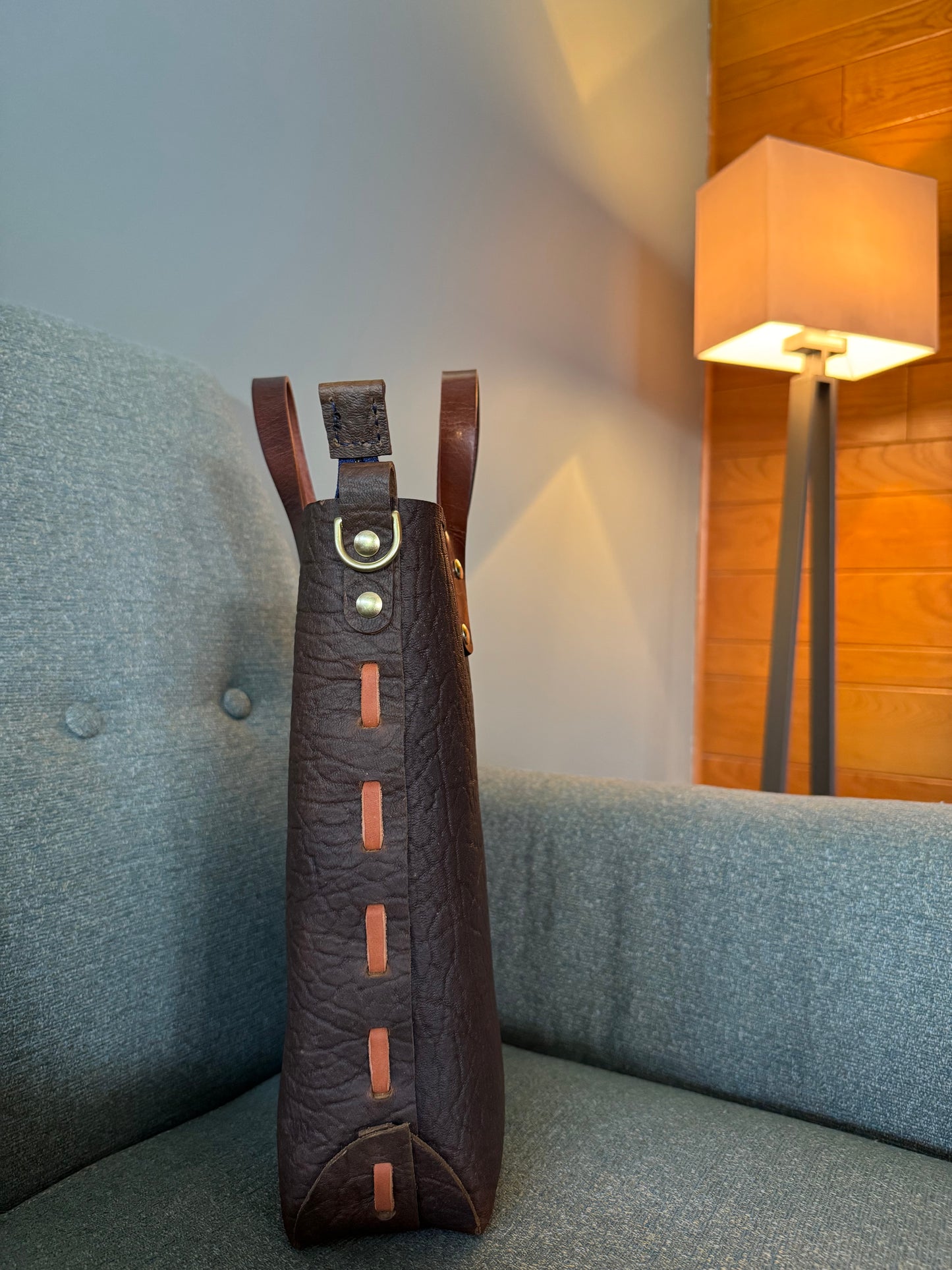 J2B! Johnny Two Bags! Hand sewn leather zip top laced tote bag! Work purse, travel carry on!