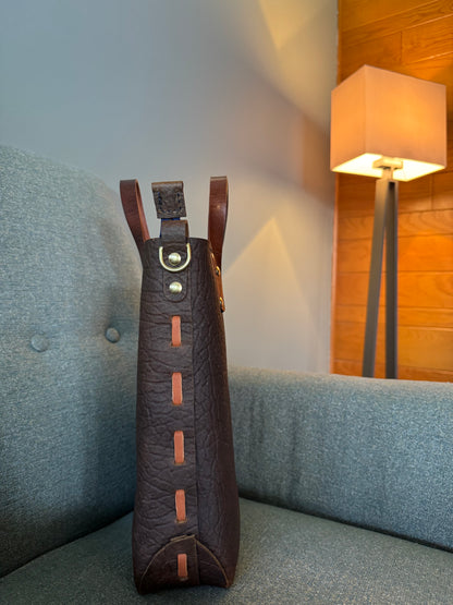 J2B "Johnny Two Bags" Hand sewn leather tote bag - zip top work tote & travel carry - on