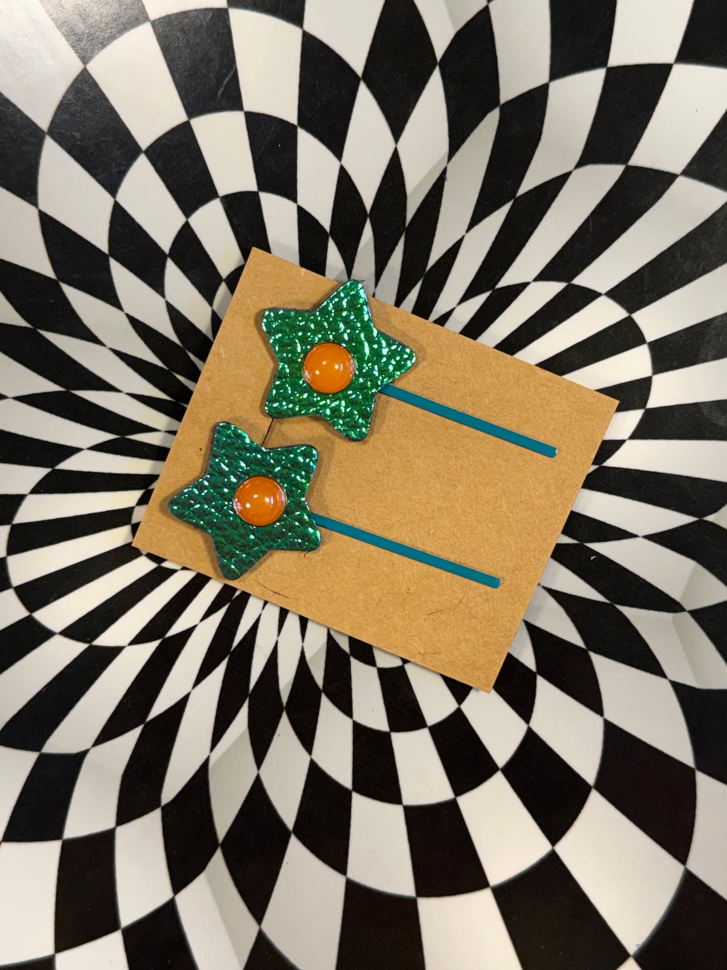 Colorful Leather Flower & Star Bobby Pins – Handmade Hair Clips! Hair thingies!