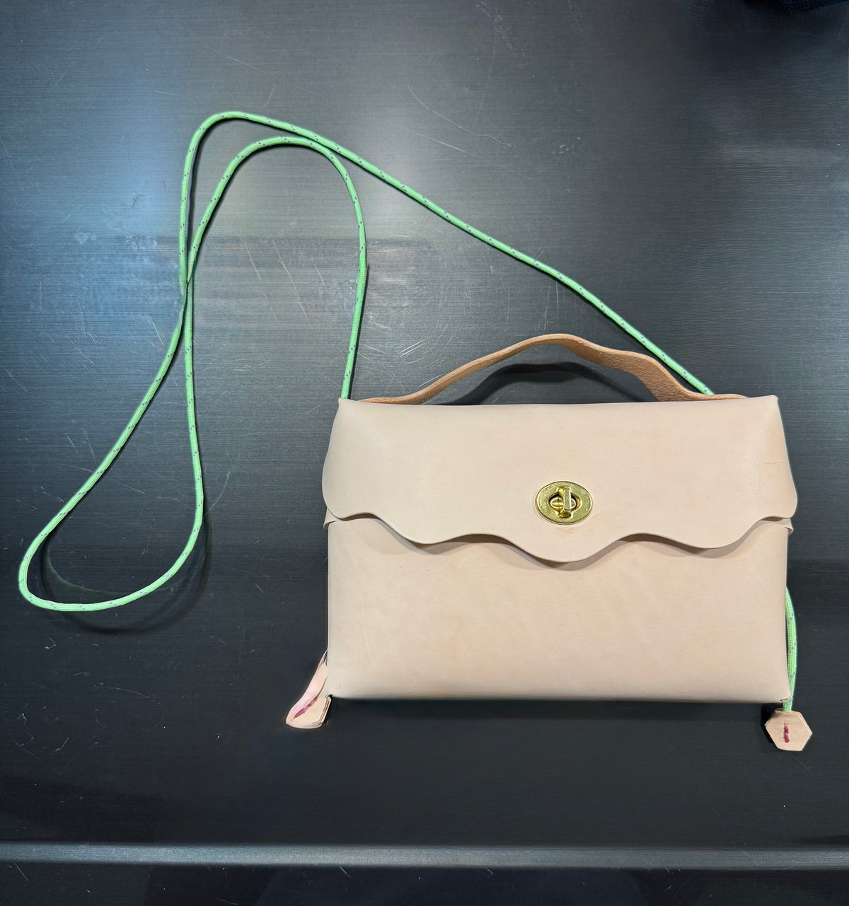 The Flapper — No-Sew wavy Leather Flap Crossbody Bag with Adjustable Paracord Strap