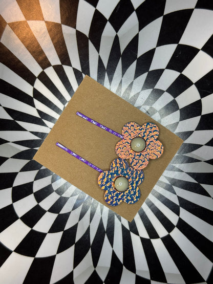 Hair thingies! Leather Bobby pin hair clips with flowers or stars!