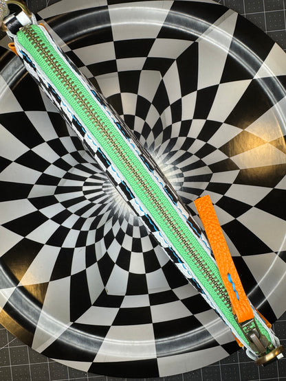 Naria hand sewn leather zipper purse with contrasting piping!