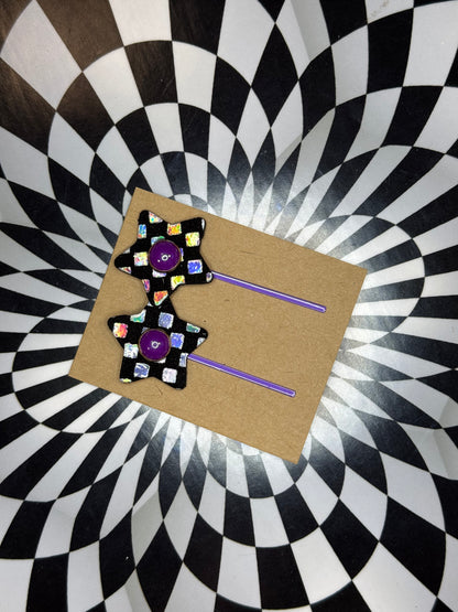 Hair thingies! Leather Bobby pin hair clips with flowers or stars!