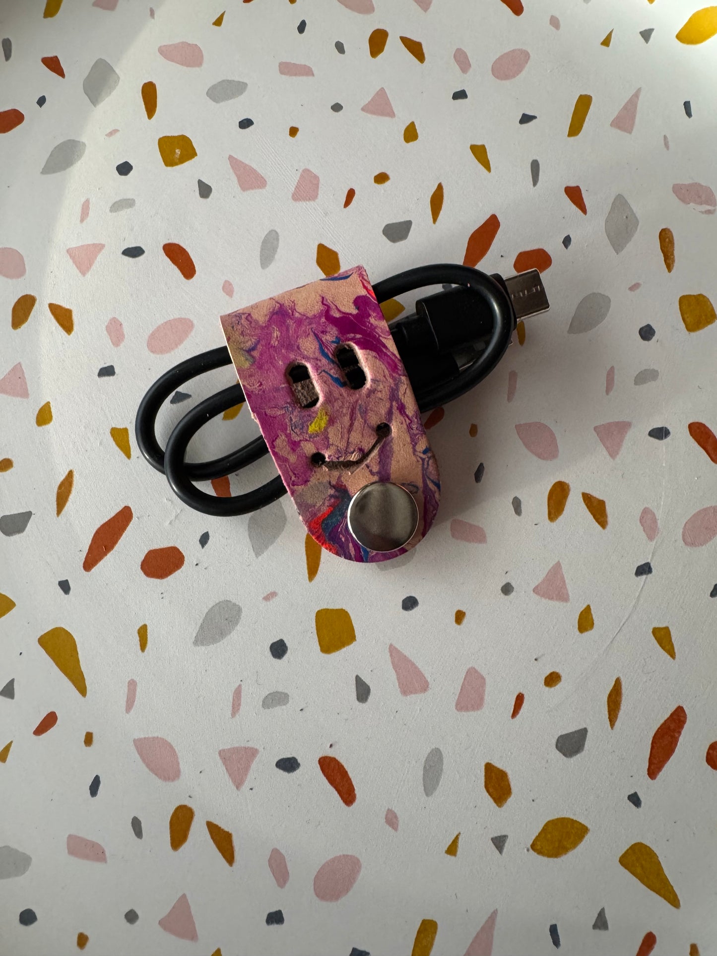 Cord creepers!! (Keepers) Happy smiley face leather strap charms!