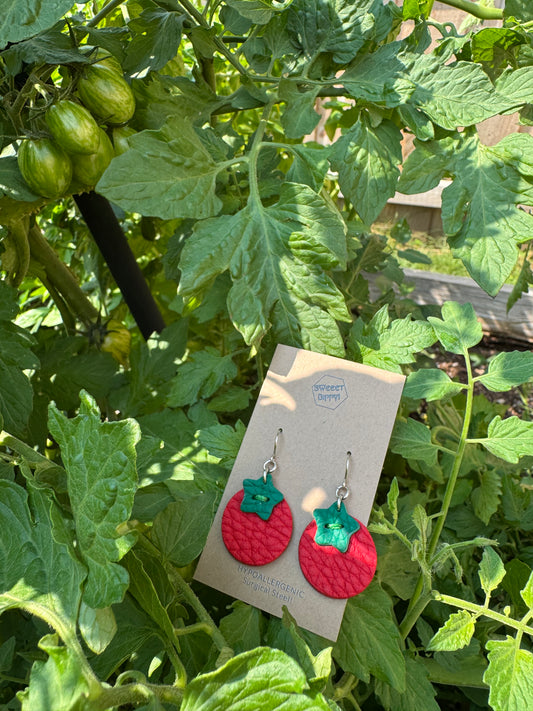 Tomato Leather Earrings | Handmade Vegetable whimsy Leather Earrings