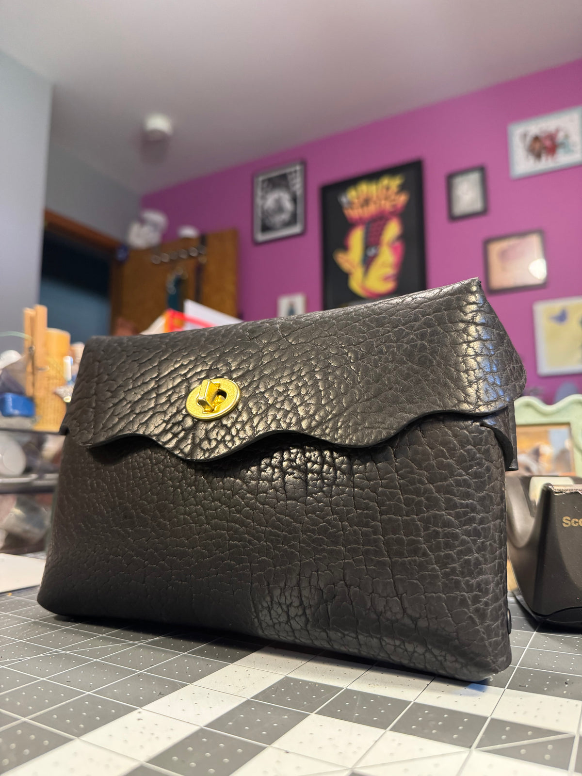 The Flapper — No-Sew wavy Leather Flap Crossbody Bag with Adjustable Paracord Strap